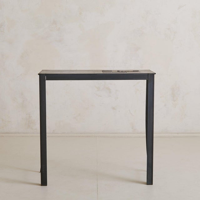 French Industrial Steel Console Table with Gear Detail, 1950s For Sale - Image 4 of 11