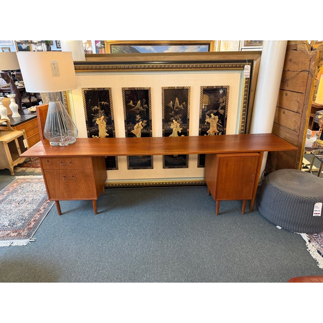 Mid-Century Modern Mid 20th Century Teak Wood Office Desk With Cabinet For Sale - Image 3 of 18