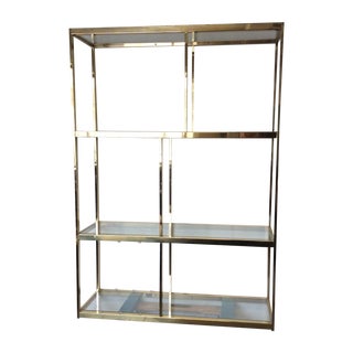 Brass Etagere With Glass Shelves For Sale