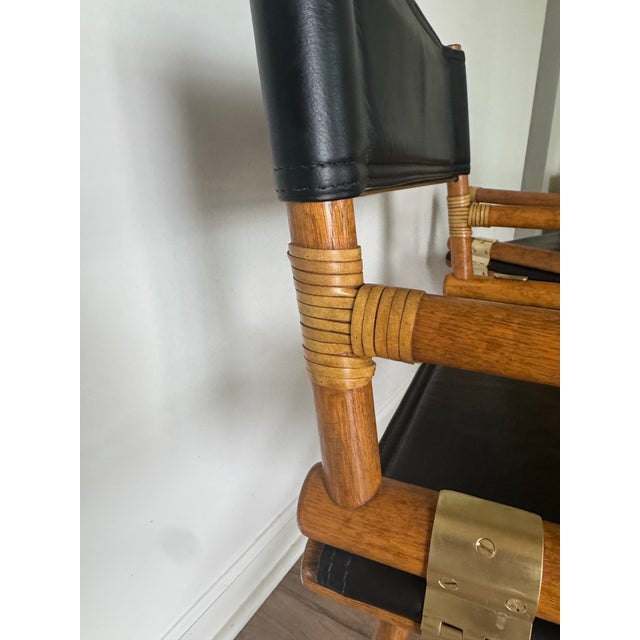 Black Pair of Vintage McGuire San Francisco Director Chairs in Black Leather and Oak For Sale - Image 8 of 12