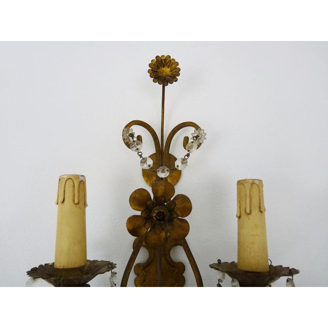 Brown Italian Gilt Metal Wall Lights with Glass Pendants, 1960s, Set of 2 For Sale - Image 8 of 10