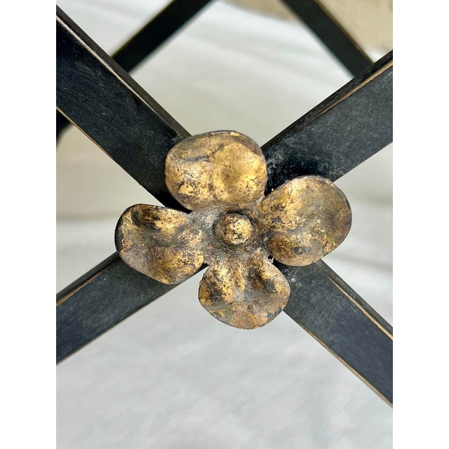 Vintage Oscar Bach Style Newly Painted and Hand Gilt Iron X Base Bench/Stool Unique Home Décor" For Sale In Mobile - Image 6 of 11