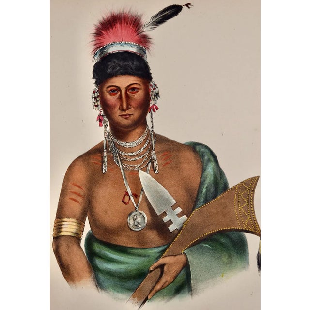 Portraiture Ap-Pa-Noo-Se, a Saukie Chief: Original Hand-Colored McKenney & Hall Lithograph, 1848 For Sale - Image 3 of 6