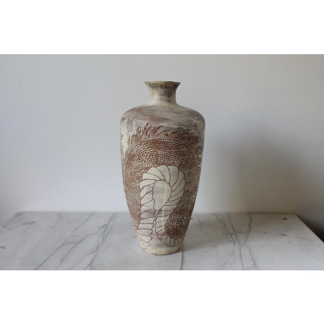 Vintage Studio Pottery Vase Featuring an Incised Dragon Motif For Sale In Milwaukee - Image 6 of 10
