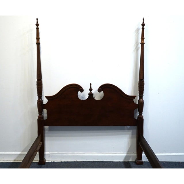 Late 20th Century Universal Furniture Solid Cherry Traditional Style Queen Size Four Poster Pediment Rice Bed For Sale - Image 5 of 14
