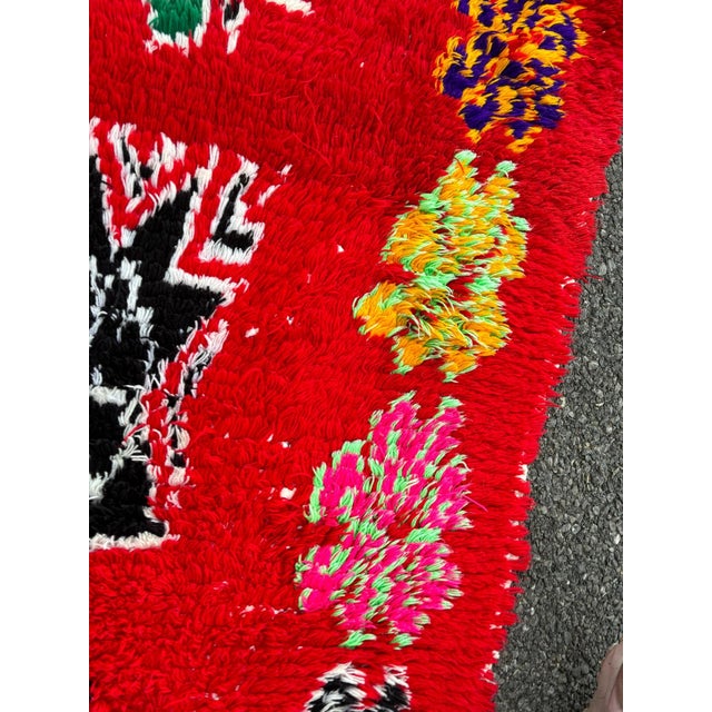 1980s Mid-Century Stunning Red Moroccan Boucherouite Cotton Rug For Sale - Image 5 of 8
