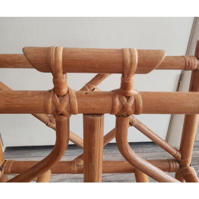 Wood Vintage Rattan Chinese Chippendale Magazine Rack For Sale - Image 7 of 9