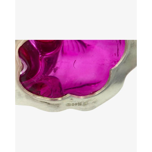 Vintage French Bulldog Pink Glass Silverplate Claret Jug Decanter For Sale - Image 12 of 13