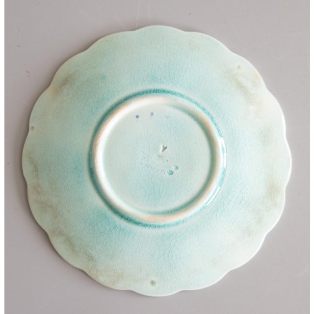 19th Century Swedish Rörstrand Majolica Turquoise Chestnut Leaf Plate For Sale In Houston - Image 6 of 7