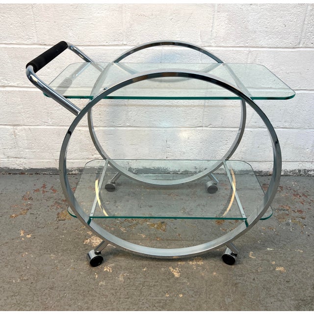 Mid-Century Modern Mid-Century Glass and Chrome Bar Cart by George Mulhaser for Dia For Sale - Image 3 of 12