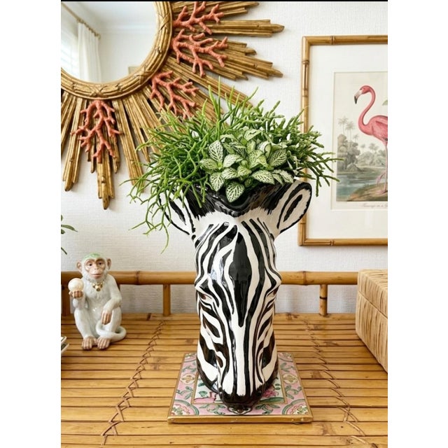 1981 Vintage Ceramic Black White Zebra Head Vase in the Manner of Fitz and Floyd For Sale In West Palm - Image 6 of 7