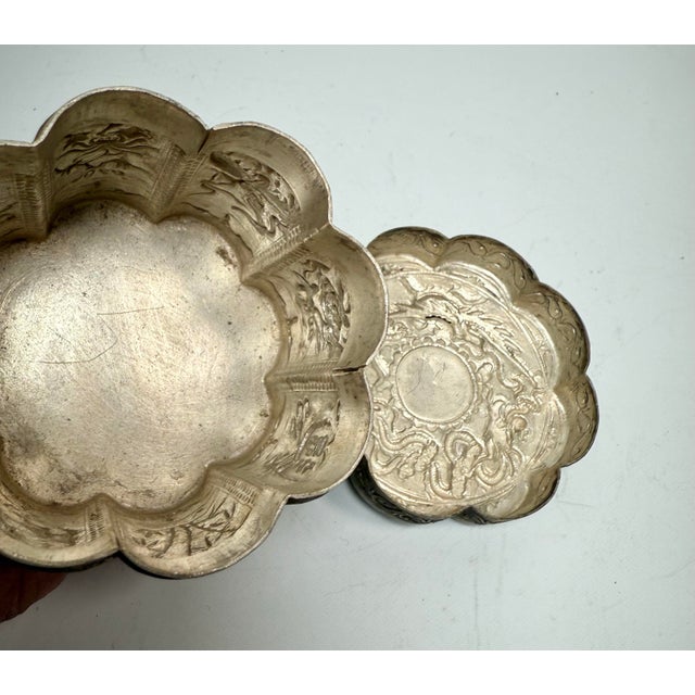 Metal Antique 19th Century Chinese Silvered Lidded Tea Caddy W/Jade Bi Disc Lid For Sale - Image 7 of 12