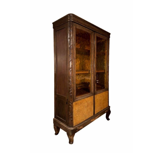 Antique Art Deco Walnut Vitrine Cabinet with Glass Doors, Europe, 1920s For Sale - Image 3 of 6