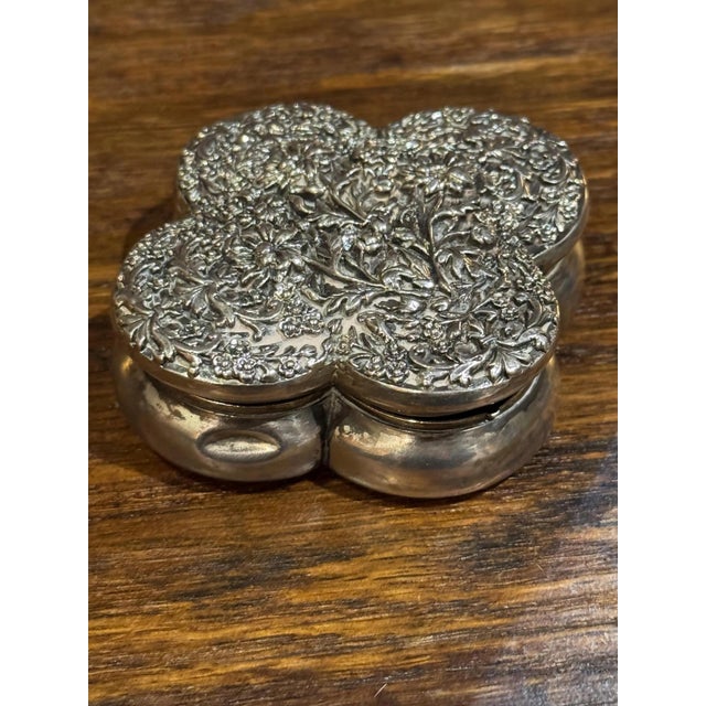Antique Sterling Silver Floral Repousse Box For Sale - Image 4 of 10