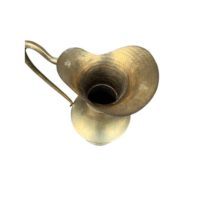 Vintage Middle Eastern Brass Pitcher – Large Hand‑Hammered For Sale - Image 4 of 8