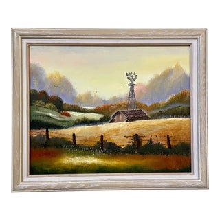 Vintage Mid-Century Style Rural Landscape Oil Painting For Sale