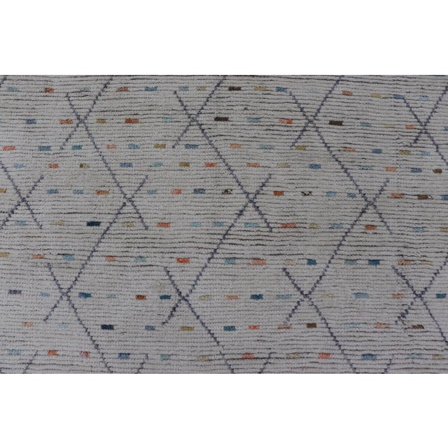Ivory Modern Tribal Rug in Wool With Sub-Geometric Design in Blue, Ivory, Multi Colors For Sale - Image 8 of 12