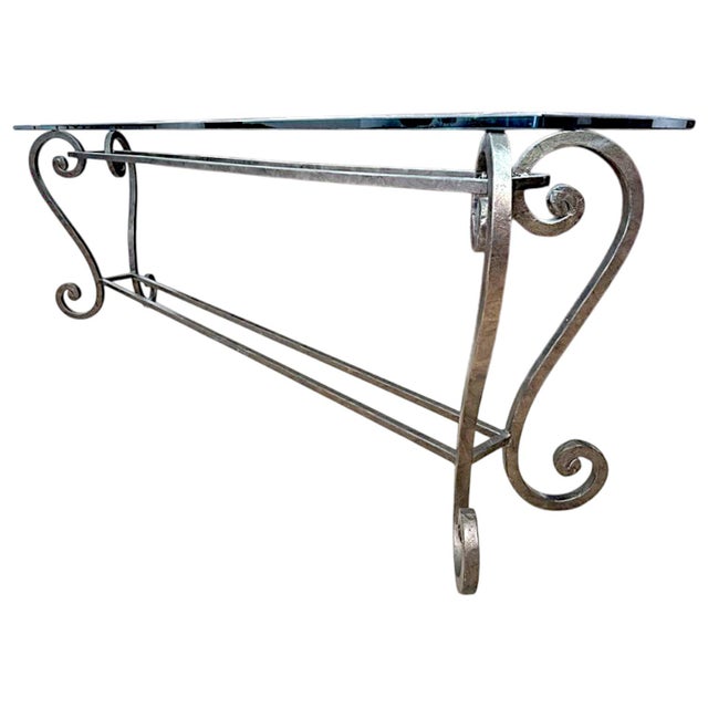 Late 20th Century French-Inspired Wrought Iron & Beveled Glass Console Table For Sale - Image 5 of 12