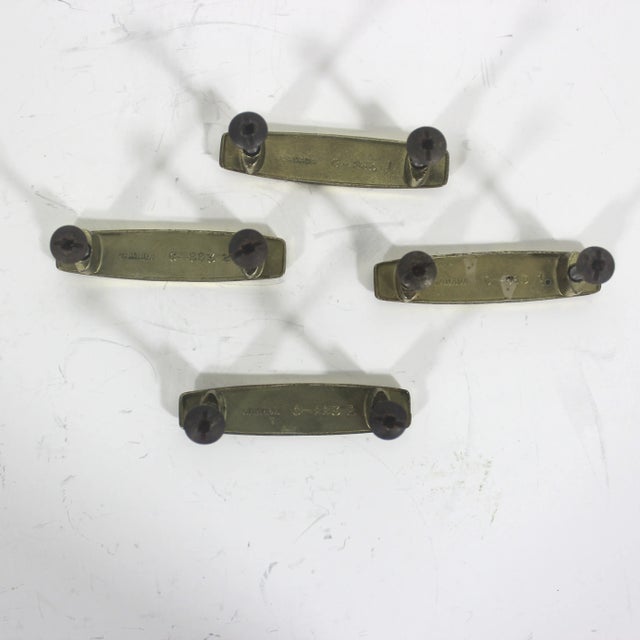 Set of Four Atomic Mid-Century Danish Modern Style Brass Drawer Pulls Rectangular Dresser Handles For Sale - Image 6 of 10