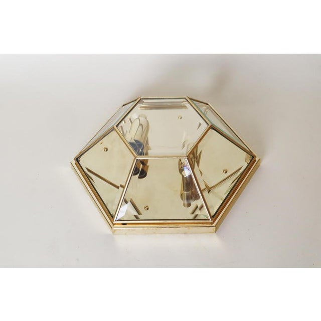 Hexagonal Gold-Plated Flush Mount or Wall Lamp with Faceted Glass, Italy, 1980s For Sale - Image 12 of 18