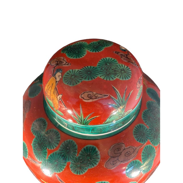 Antique Chinese Hand Painted Ceramic Ginger Jar For Sale - Image 4 of 7