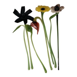 Vintage Blown Art Glass Flowers and Leaves - Set of 7 For Sale