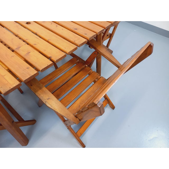 Vintage Wooden Extendable Garden Table with Armchairs, 1960s, Set of 5 For Sale - Image 15 of 18