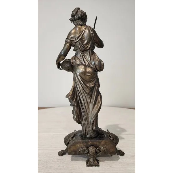 Late 19th Century Elegant 19th Century Neoclassical Spelter Statue of Woman With Grapes, Bronze Patina, 18" Tall For Sale - Image 5 of 8