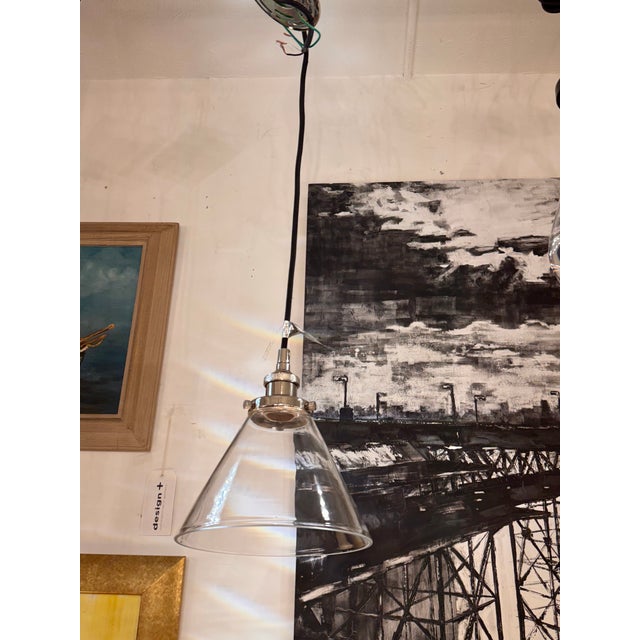 Glass Restoration Hardware 20th C. Factory Filament Clear Glass Barn Pendant For Sale - Image 7 of 13