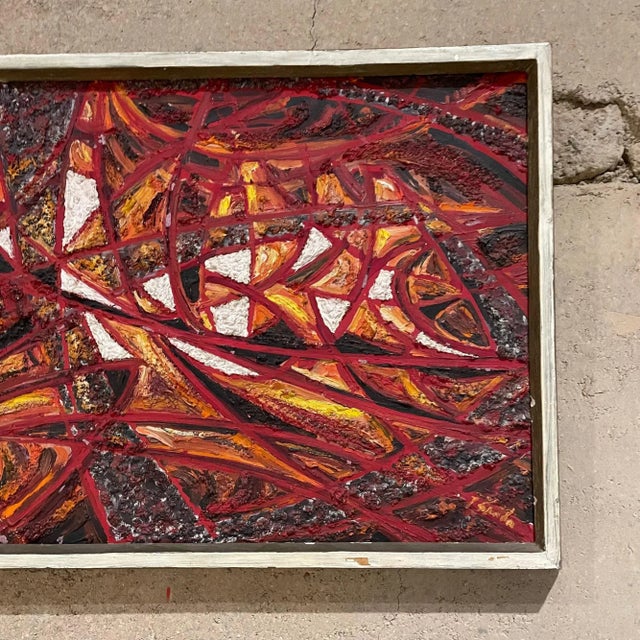 Red Modern Abstract Oil Painting, Fire Red, Signed, 1966, 19x13 in Mid-Century For Sale - Image 8 of 15