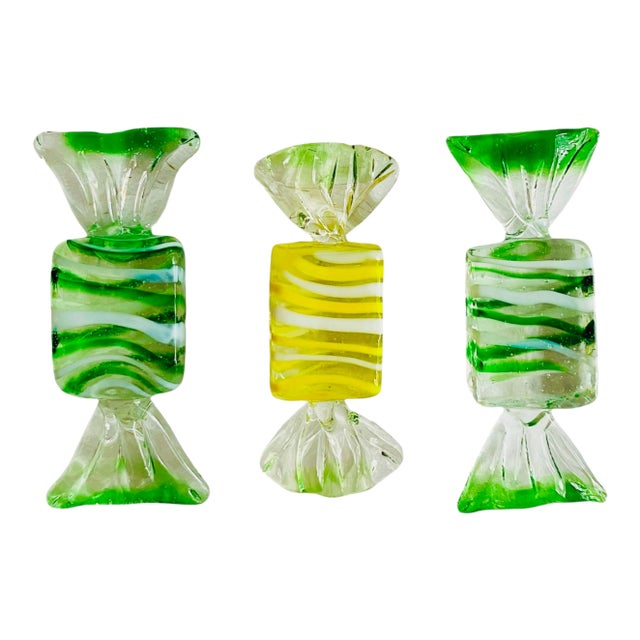 Murano Handblown Glass Yellow and Green Candies, Set/3 For Sale