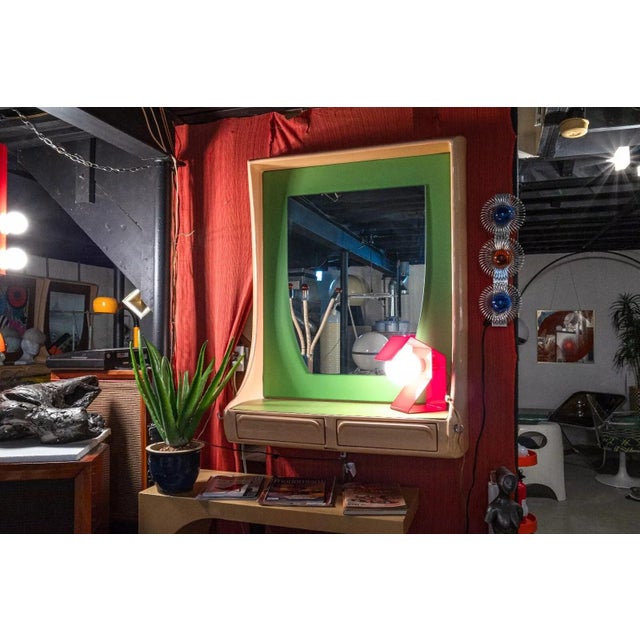 Vintage Retro Space Age Hair Salon Mirror Units in Lime Green & Taupe - Set of 8 For Sale - Image 4 of 12