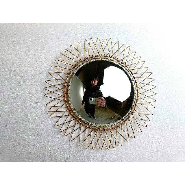 Metal Vintage Bohemian Golden Sunburst Mirror, 1960s For Sale - Image 7 of 12