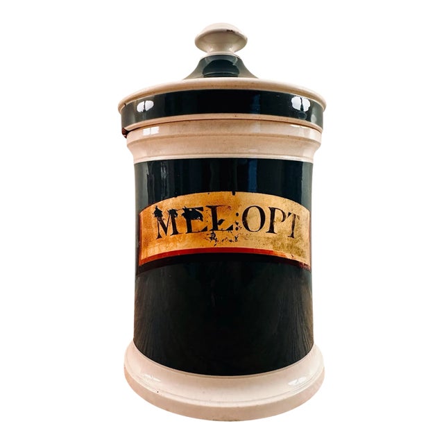 19th Century Large Victorian Era Melopt Opium Apothecary Porcelain Decanter Jar W/Lid For Sale