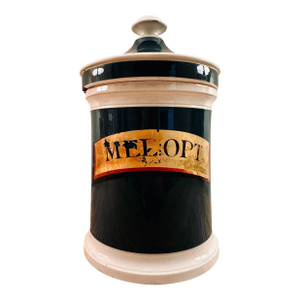 19th Century Large Victorian Era Melopt Opium Apothecary Porcelain Decanter Jar W/Lid