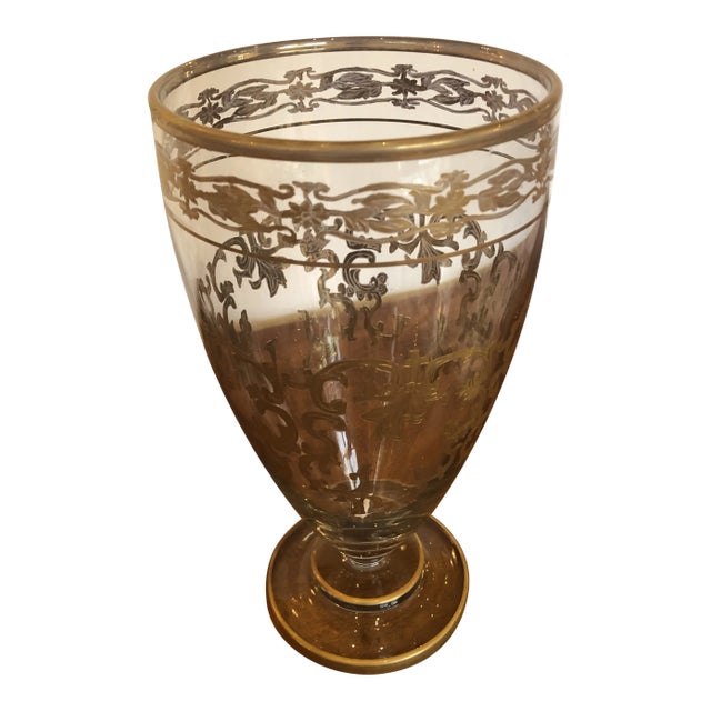 Vintage Gold Leaf Decorated Glass Vase For Sale