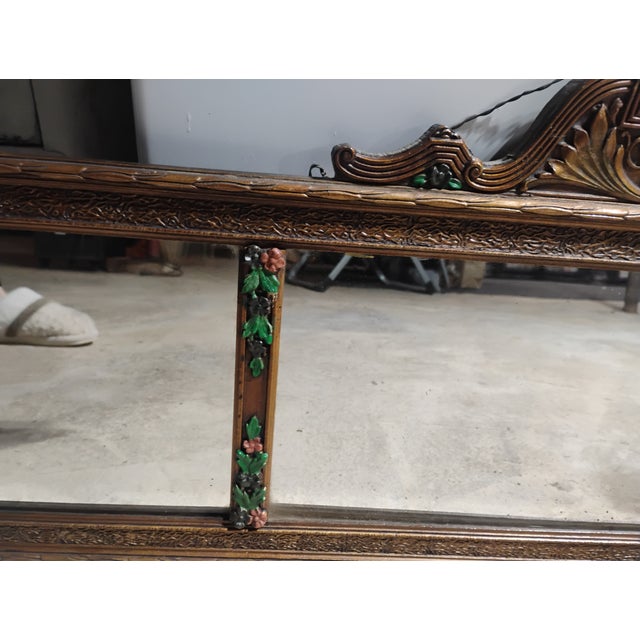 Antique 1920s Colonial Revival 3-Panel Etched Glass Wall Mirror, Carved Wood Frame, beautiful design
