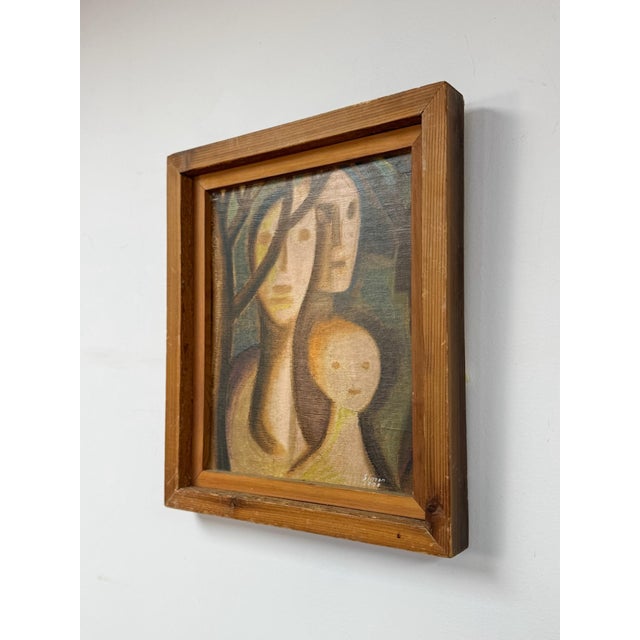 Postmodern Brutalist Figurative Oil Painting Signed Simon 1970 Postmodern Figures Art For Sale - Image 3 of 9