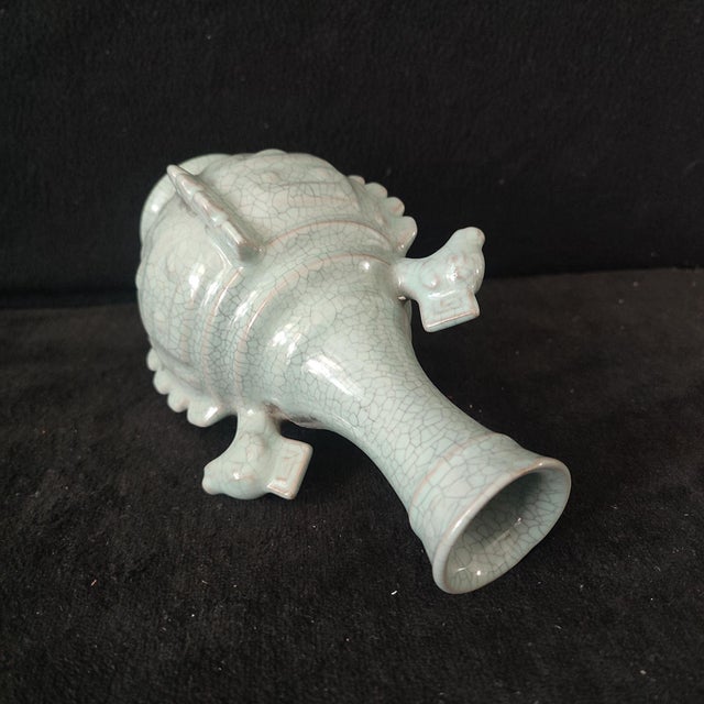 Ceramic Chinese Ceramic Vase,Guan Ware Crackle Glaze Celadon Porcelain Double Ears Vase For Sale - Image 7 of 9
