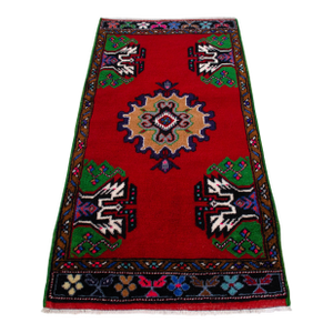 1970s Hand Made Turkish Mat Rug Small Rug Kitchen Mat Organic Wool - 1'11" X 3'10"