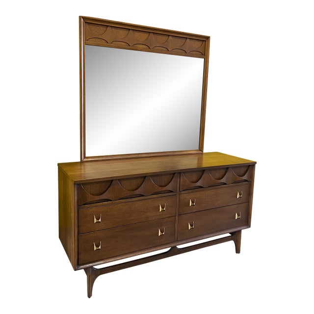 1950s Broyhill Brasilia 6 Drawer Lowboy Dresser With Mirror For Sale