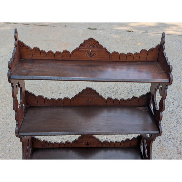 Brown Victorian Mahogany Fretwork Three-Tier Wall Hanging Display Shelves, Circa 1880 For Sale - Image 8 of 10