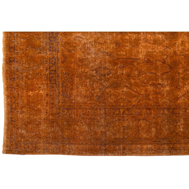 Textile Allover Designed Antique Persian Overdyed Wool Rug in Orange For Sale - Image 7 of 11