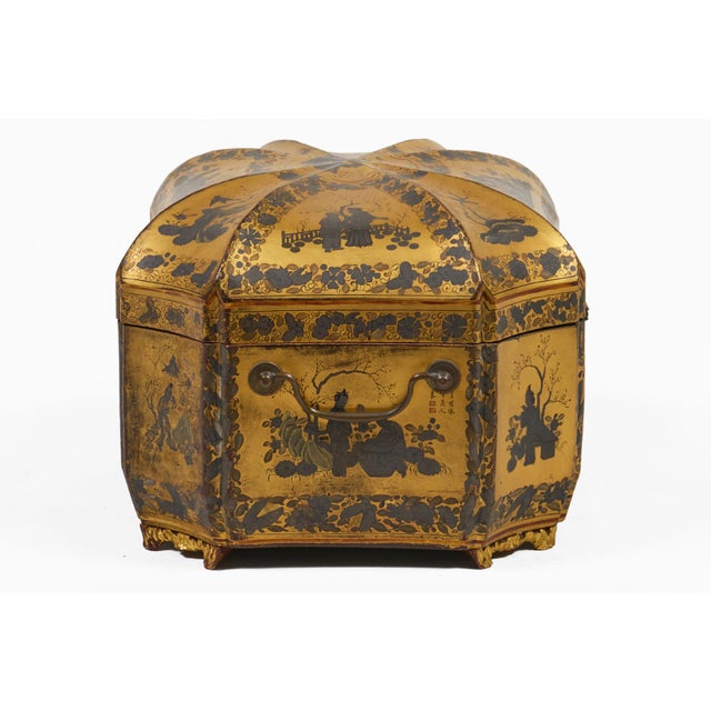 Chinese Antique 19th Century Chinese Export Black Lacquer Tea Caddy For Sale - Image 3 of 13
