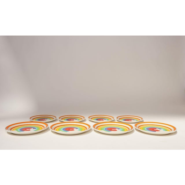 Set of eight 1960s Italian hand-painted porcelain plates (four salad, four dinner) by Mancer (an amalgam of Mancioli & Co,...