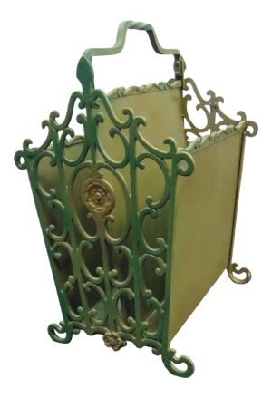 Art Deco Cast Iron Green Painted Magazine Rack