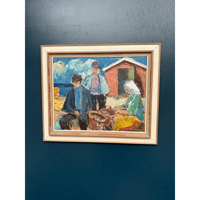 Svend Nielsen, Figures at the Fish Shed, 1950s, Oil on Canvas, Framed For Sale - Image 16 of 16