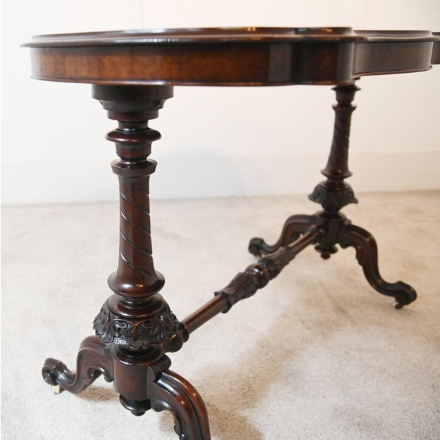 Brown Victorian Walnut Stretcher Centre Table, 1860s For Sale - Image 8 of 12