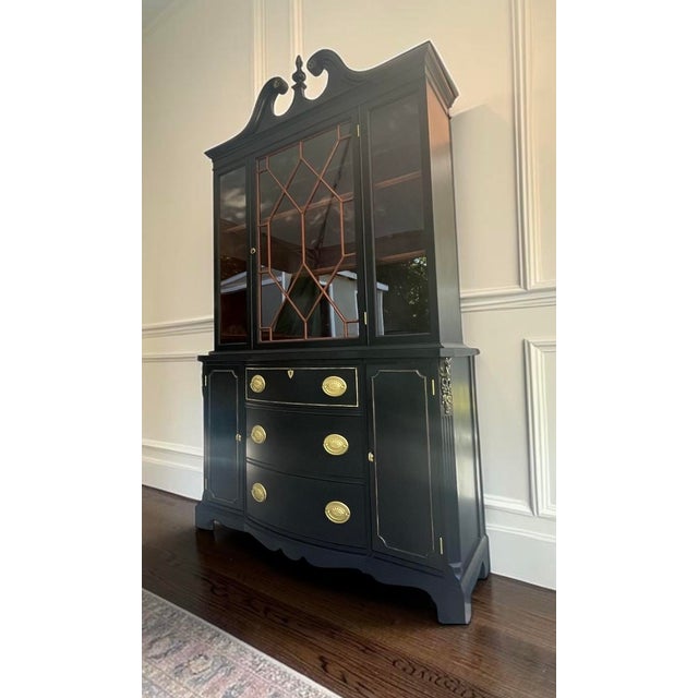 This Mahogany Hepplewhite China Cabinet has been painted with a black enamel paint sealed with a matte polyurethane and...