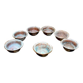 1950s Himalayan Nepalese Hand-Wrought Copper Altar Offering Bowls - Set of 7 For Sale